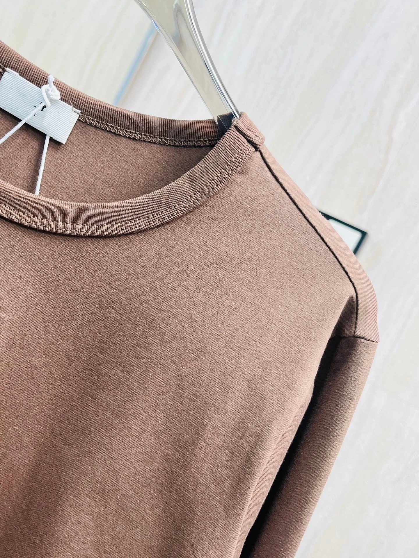 Design Long Sleeve Crewneck Top in Mauve Beige T-Shirts - 12