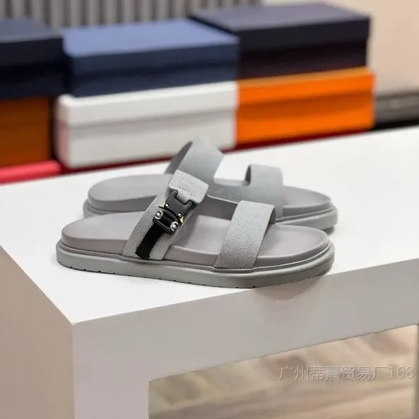 Off-White Industrial Slide Brown Suede Sandals - 4