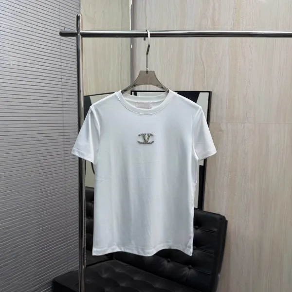 Valentino Garavani VLogo Crystal-Embellished Black T-Shirt - 3