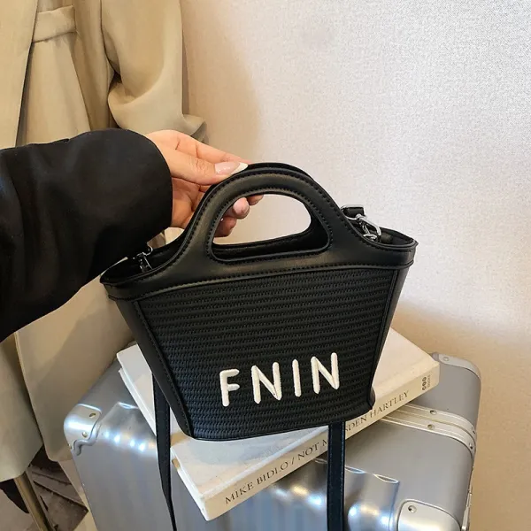Design FNIN Woven Top-Handle Mini Bag Black Handbags - 1