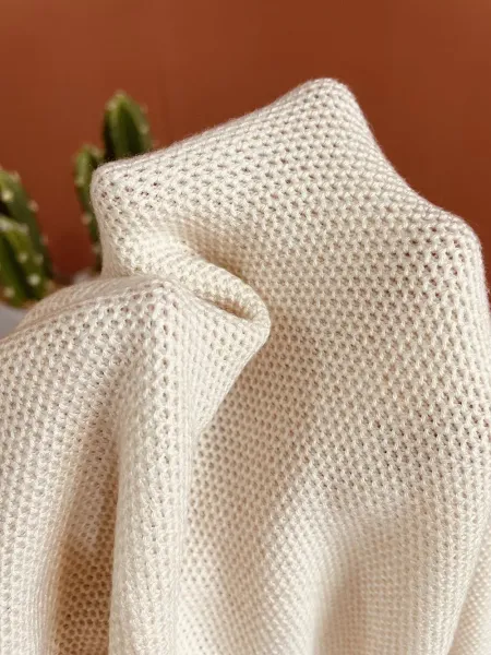 Design Knit Sweater in Cream with Textured Waffle Stitch - 36