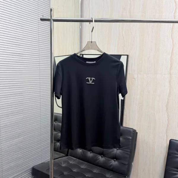 Valentino Garavani VLogo Crystal-Embellished Black T-Shirt - 1