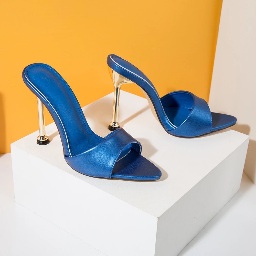 Design Metallic Blue Open-Toe Mule Heels - 6