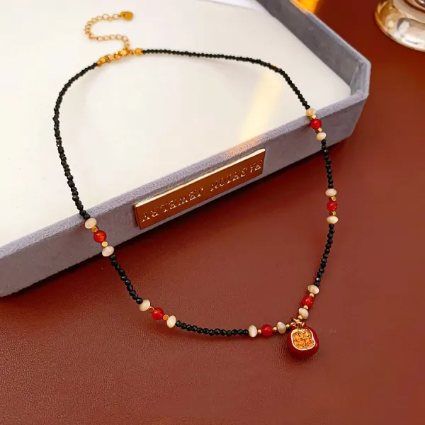 Design Beaded Chain Necklace Gold White Jewelry - 8