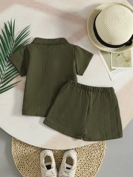 Design Classic Wear 1975 Woven Texture Short Set White Kids Casual Set Sets - 4