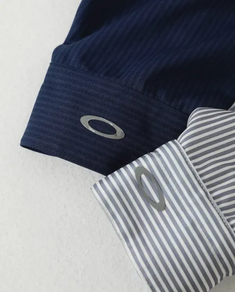 Oakley Striped Mandarin Collar Shirt Gray Tops Shirt - 12