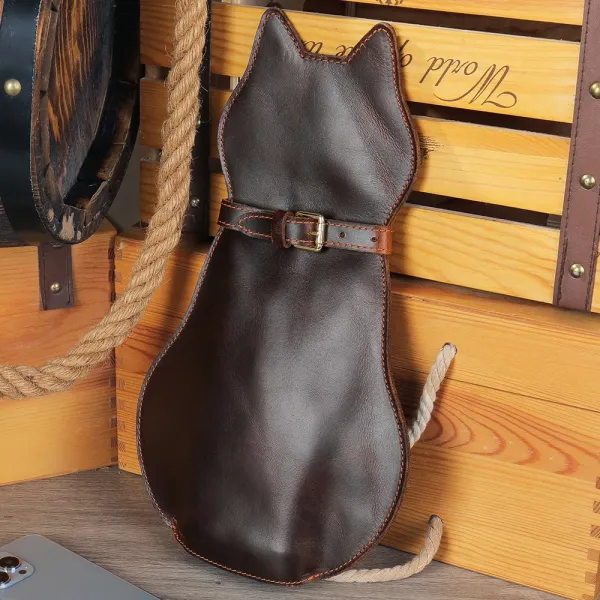 Design Cat-Shaped Leather Belt Bag Brown - 1