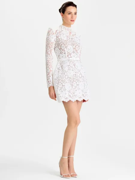 Design Floral Lace High-Neck Mini Dress Pink - 12