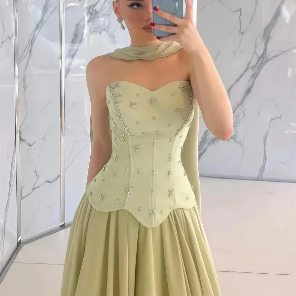 Design Strapless Corset Gown with Crystal Embellishments in Sage Green Formal Dress - 3