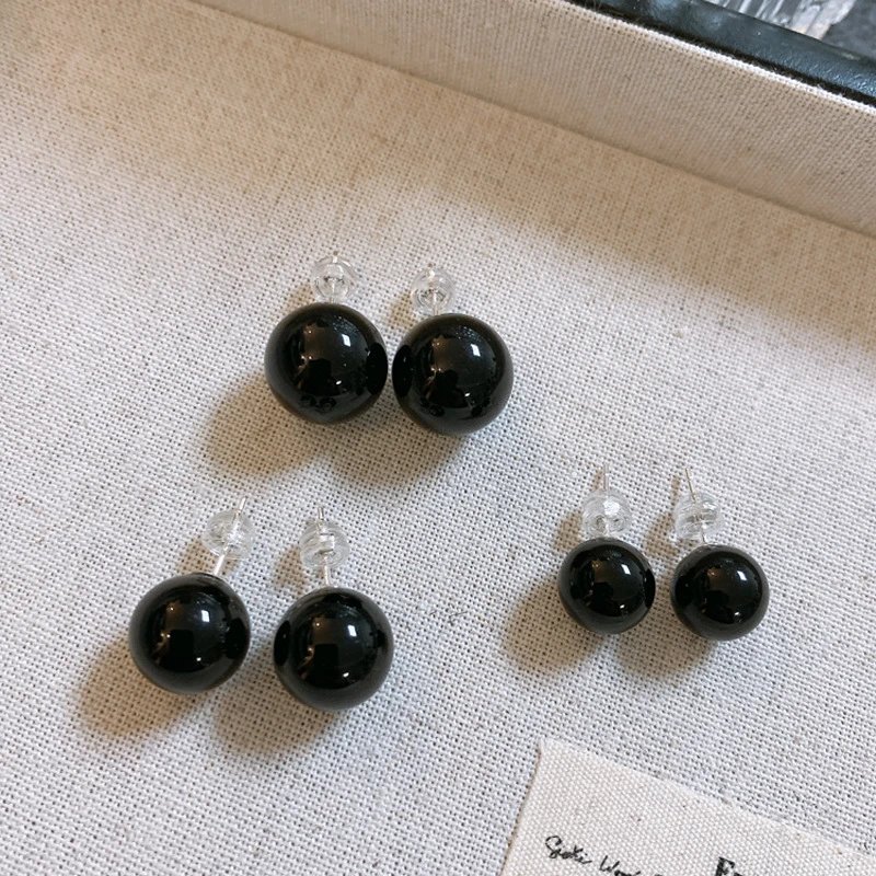 Black Onyx Ball Stud Earrings Minimalist Jewelry