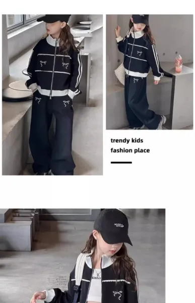Design Gray Zip-Up Track Set with Embroidered Bow Detail Sweatpants Tracksuit - 16