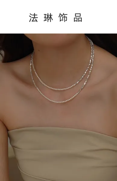 Design Crushed Silver Necklace with Pearl Beads Jewelry - 2