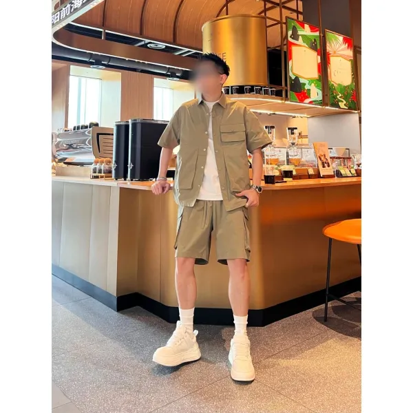Design Utility Shirt and Cargo Pants Set Beige Casual-Set - 6