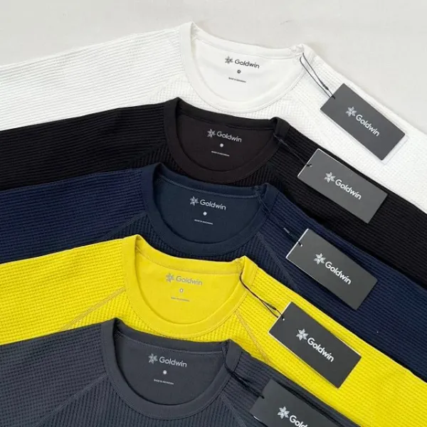 Design Goldwin0 Waffle Knit Long Sleeve Top Navy, Blue, Lime, Gray, White Tops - 27