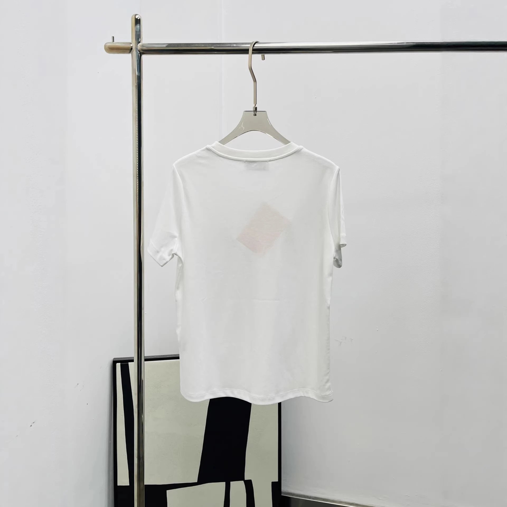 Embroidered Logo White Black Casual T-Shirt
