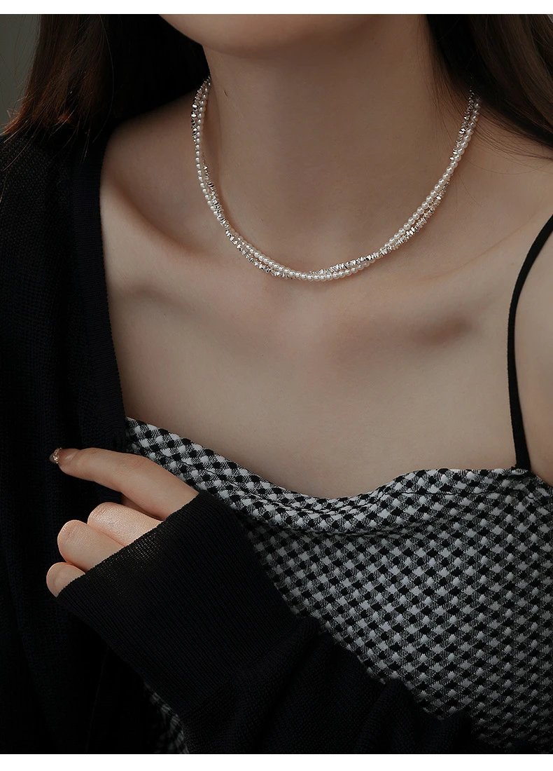 Design Pearl and Crystal Double-Strand Choker Necklace Jewelry - 24