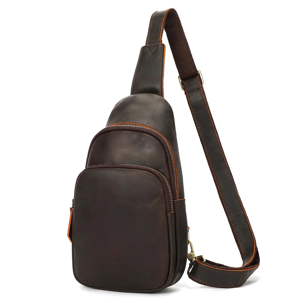 Design Leather Sling Bag Brown Crossbody Bag