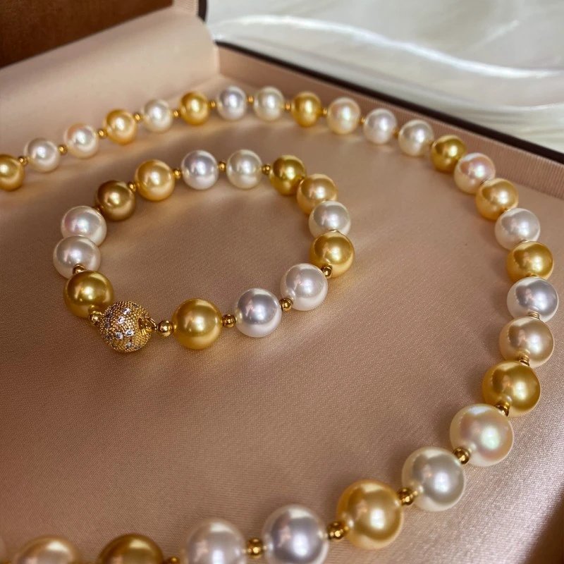Pearl Necklace And Bracelet Set White Gold Two Tone Elegant Jewelry