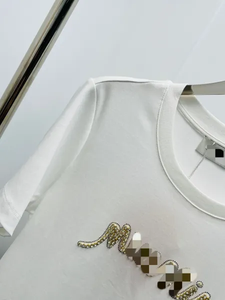 Miu Miu Embellished Logo White T-Shirt - 8
