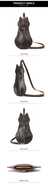 Design Cat-Shaped Leather Crossbody Bag Black - 9