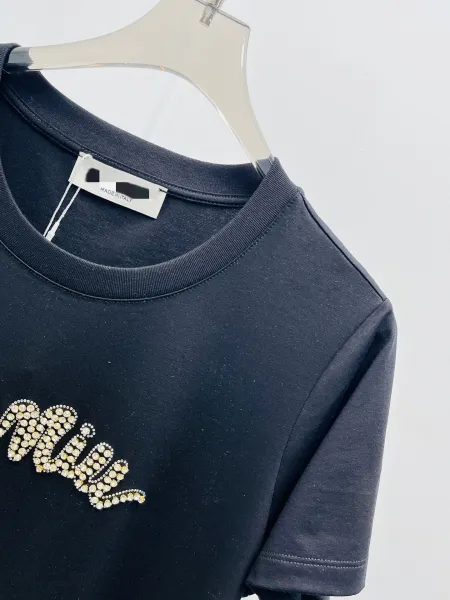 Miu Miu Embellished Logo White T-Shirt - 14