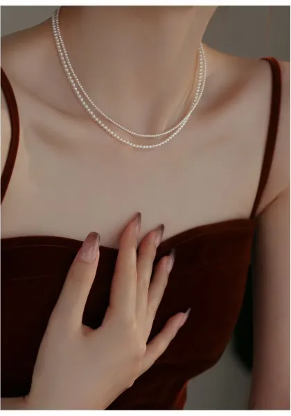 Design Double Strand Pearl Necklace White Jewelry - 12