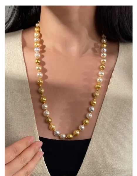 Design Pearl and Gold Bead Necklace and Bracelet Set Jewelry - 2
