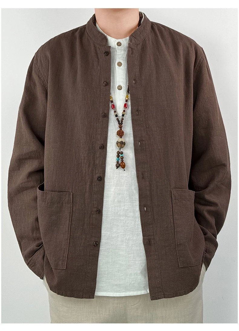 Design Mandarin Collar Jacket Brown Outerwear - 9