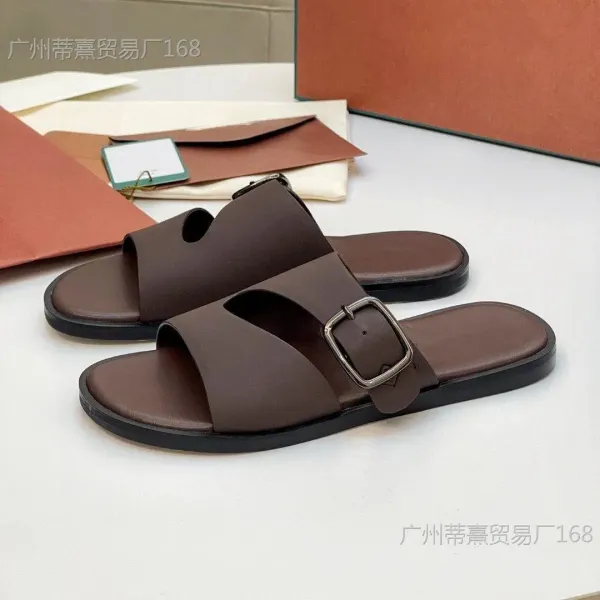 Design Buckle Slide Sandals Black Slippers - 7