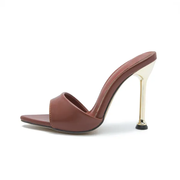 Design Metallic Blue Open-Toe Mule Heels - 37