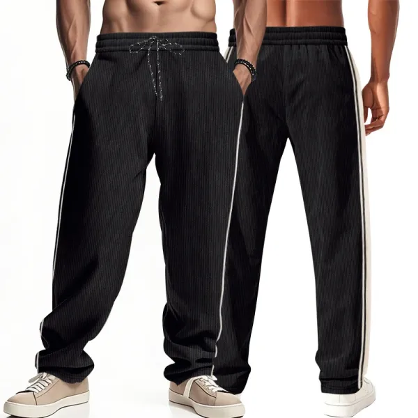 Design Corduroy Track Pants Black with White Stripes Sweatpants - 19