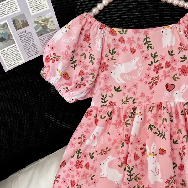Design Floral Print Puff-Sleeve Smocked Dress in Pink Dress - 9
