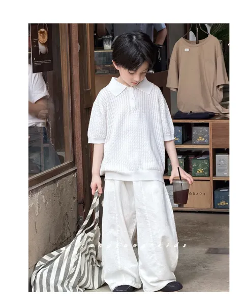 Design MKX Studio Knit Polo Shirt and Wide-Leg Pants Set in Off-White Sets - 12
