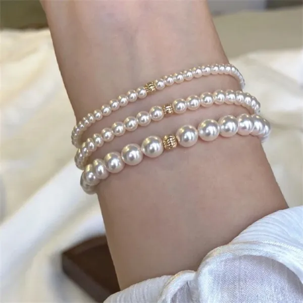 Design Pearl Bead Bracelet Set Silver 3mm / 4mm / 6mm Bracelets Jewelry - 6