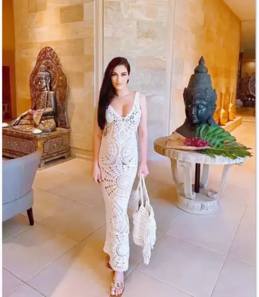 Design White Crochet Maxi Dress with Geometric Pattern Dress - 9