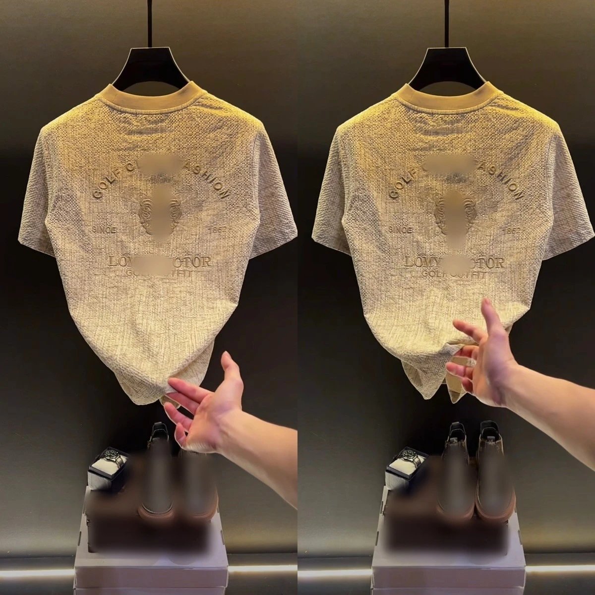 Design Embossed Textured T-Shirt Beige T-Shirt - 6