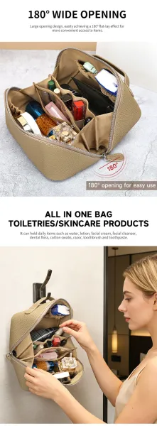 Design Leather Texture Cosmetic Case Beige Bag Clutches - 7