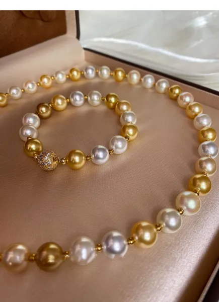 Design Pearl and Gold Bead Necklace and Bracelet Set Jewelry - 8