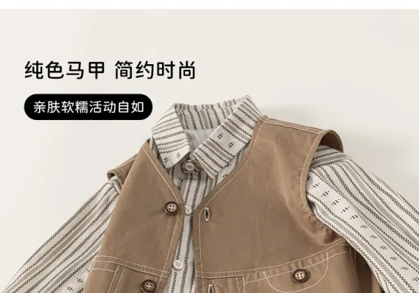 Design M.bang Denim Vest Set Navy Striped Shirt and Pants Sets - 8