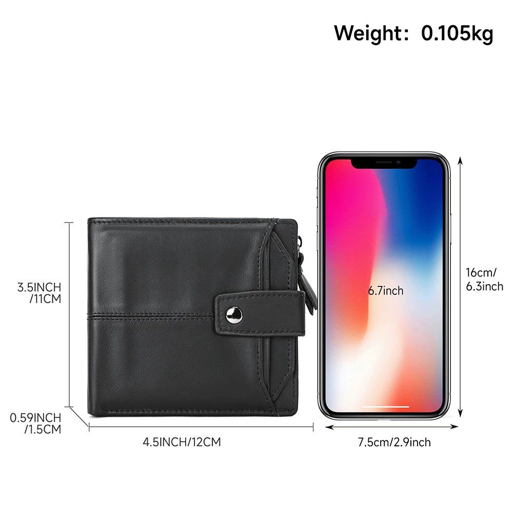 Leather Bifold Black Snap Closure Wallet