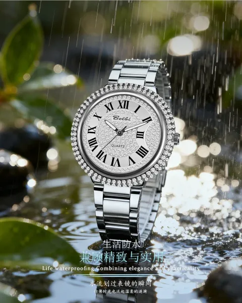 Design Belbi Crystal-Encrusted Roman Numeral Quartz Watch Silver Watches - 5