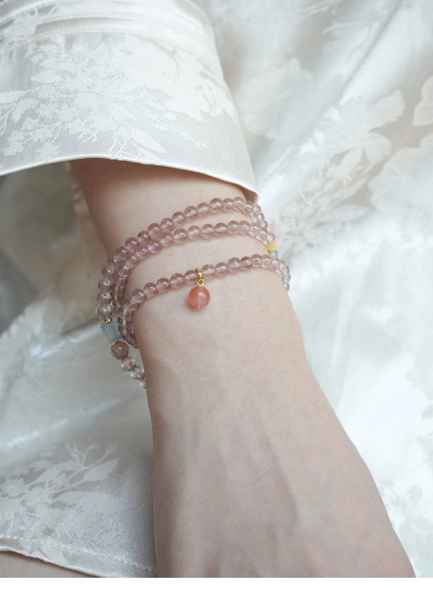 Design Crystal Bead Wrap Bracelet with Peach Charm Pink Bracelets Jewelry - 11