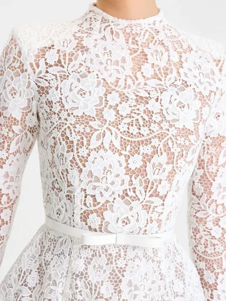 Design Floral Lace High-Neck Mini Dress Pink - 14