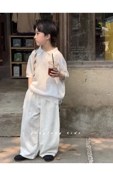 Design MKX Studio Knit Polo Shirt and Wide-Leg Pants Set in Off-White Sets - 22