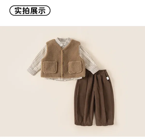Design M.bang Denim Vest Set Navy Striped Shirt and Pants Sets - 49
