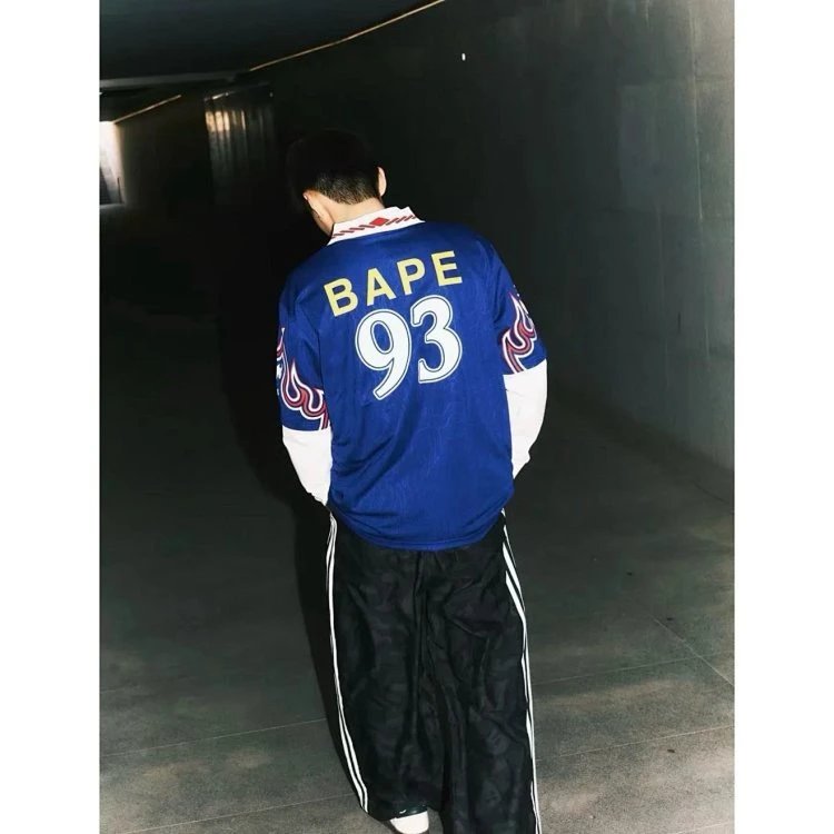 Adidas Football Jersey Blue White Flame Print Retro