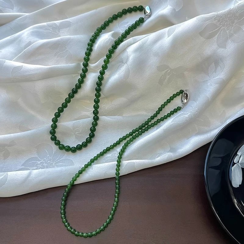Green Jade Bead Choker Necklace Bohemian Style
