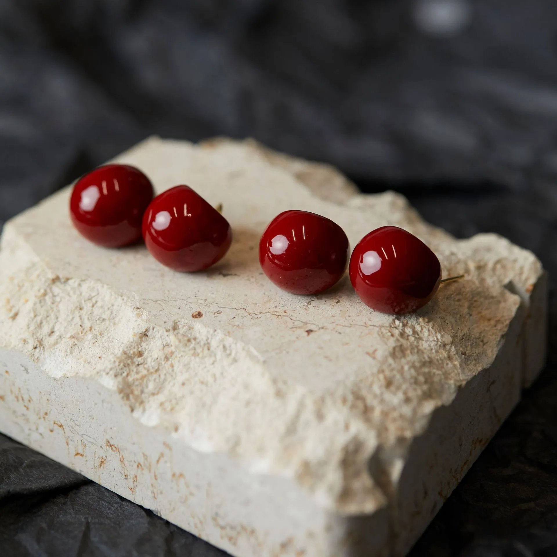Ceramic Cherry Red Glossy Hoop Earrings