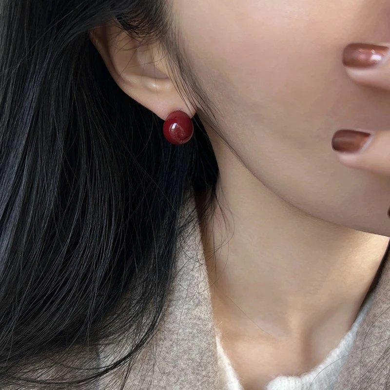 Ceramic Cherry Red Glossy Hoop Earrings