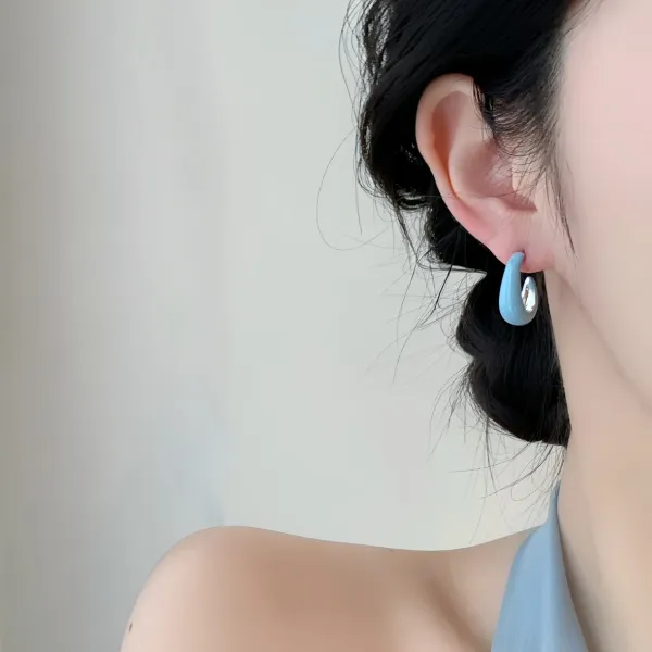 Design Minimalist Glossy White Hoop Earrings Jewelry - 19